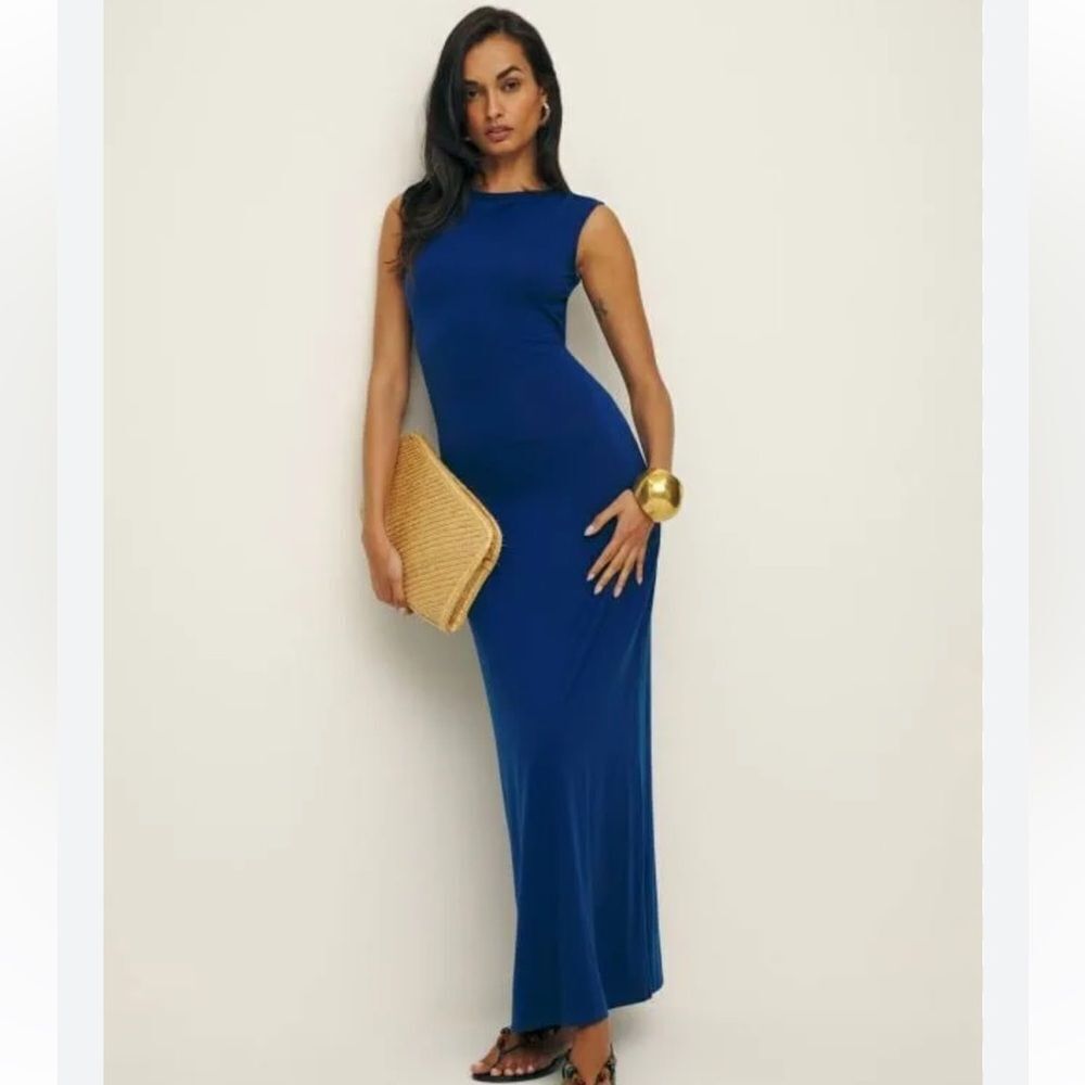 Reformation Sabine Knit Dress Royal Large NWT $218 - Picture 2 of 8